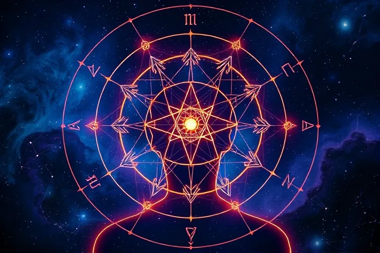 Representación abstracta del Merkaba como campo de energía protector.