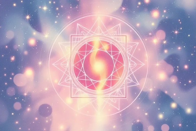 Watercolor light codes flowing into human aura with star particles