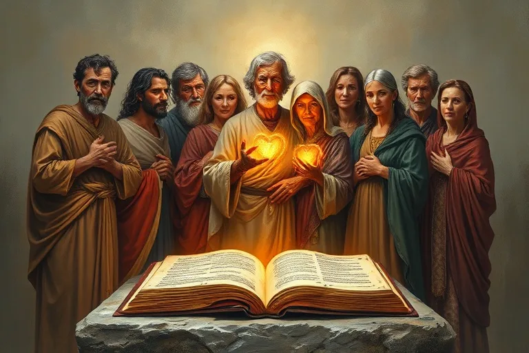Pintura al óleo de una comunidad de mártires unidos por la fe.