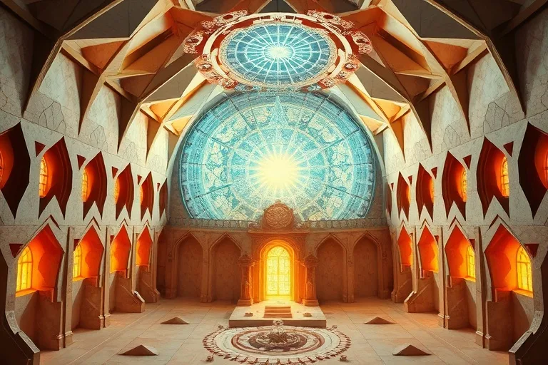 Architectural blueprint with astrological symbols