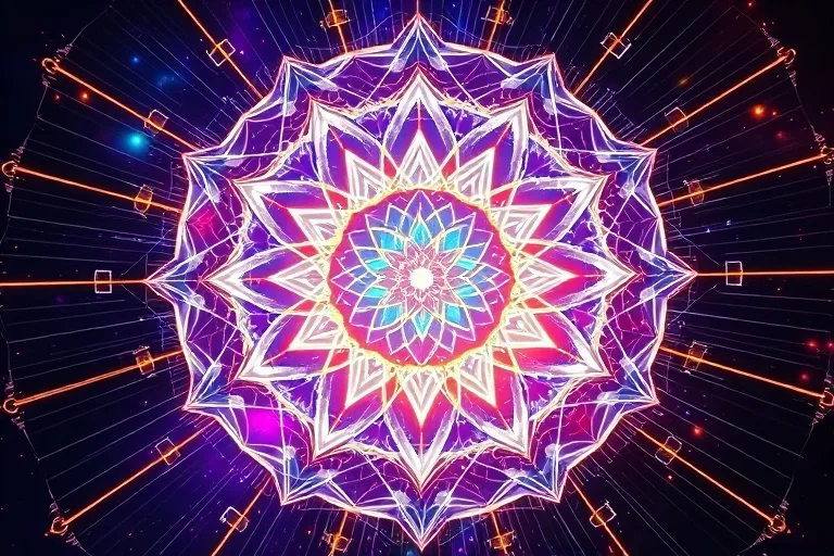 Futuristic building with cosmic energy lines