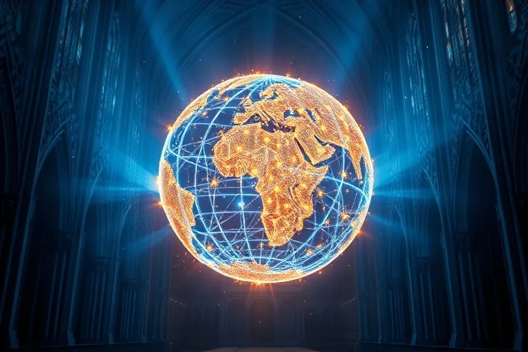 Representación abstracta de un mundo conectado y transformado por la justicia y la esperanza