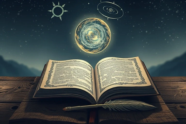 Diario de sueños abierto con un lápiz y un orbe cósmico flotando, simbolizando la interpretación de mensajes astrales