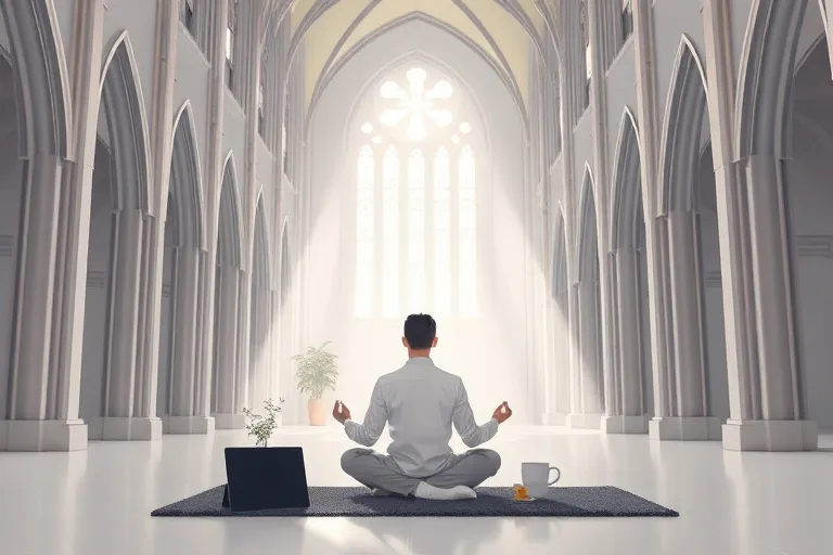 Persona moderna practicando la meditación en un entorno tranquilo.