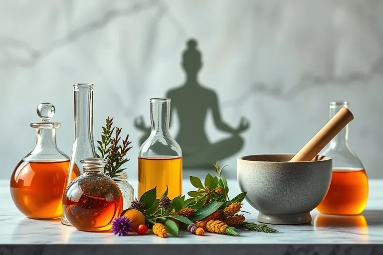 3D render of minimalist lab with tinctures and herbs