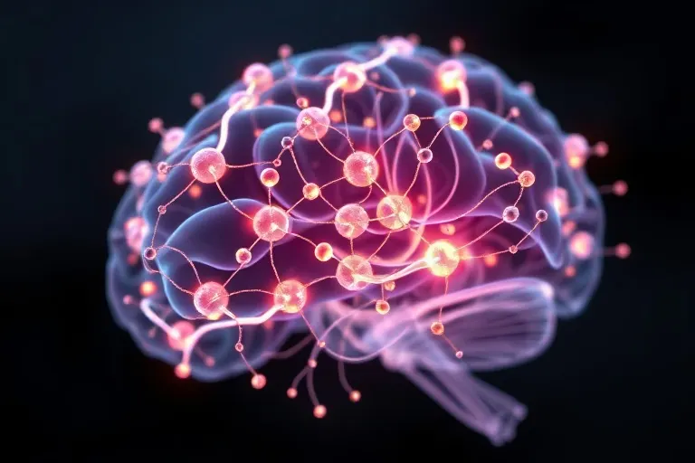 Abstract representation of hormone molecules and neural pathways