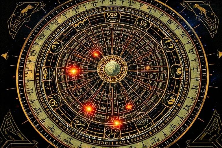 Detailed astrological chart with geometric patterns and energy fields