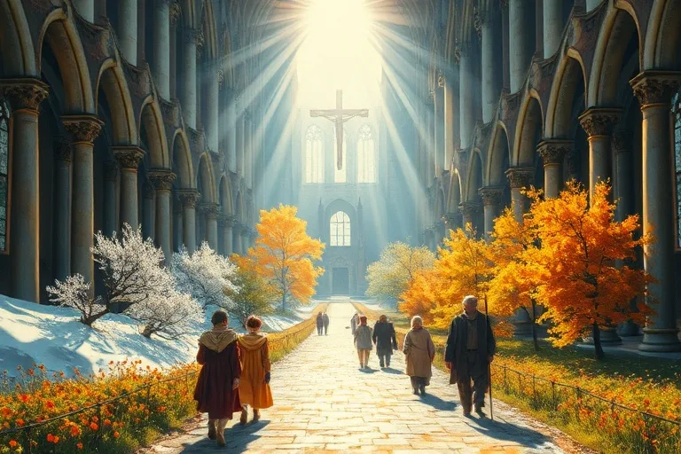 Pintura al óleo de un camino a través de las estaciones