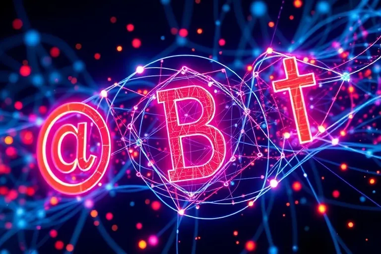 Vector art representing intellectual property symbols intertwined with digital data
