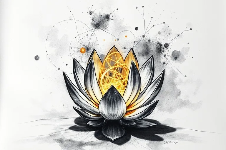 Neural network intertwined with lotus flower, quantum fluctuations
