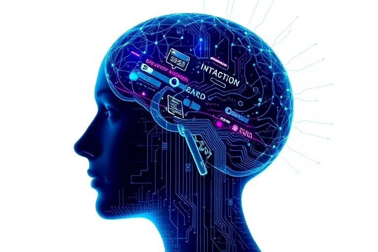 Stylized human head silhouette with digital patterns, representing cognitive enhancement