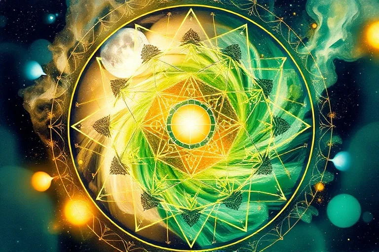 Pintura abstracta de flujo de energía y manifestación con colores vibrantes
