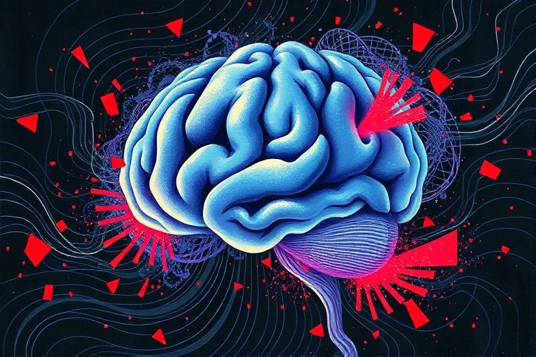 Representación abstracta del cerebro humano con áreas de calma y caos disolviéndose