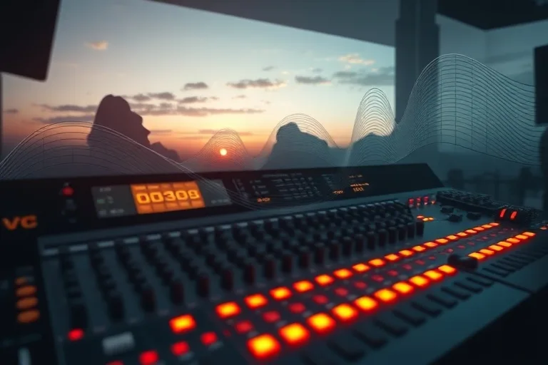 Consola de mezcla de estudio, representando la maestría en producción musical