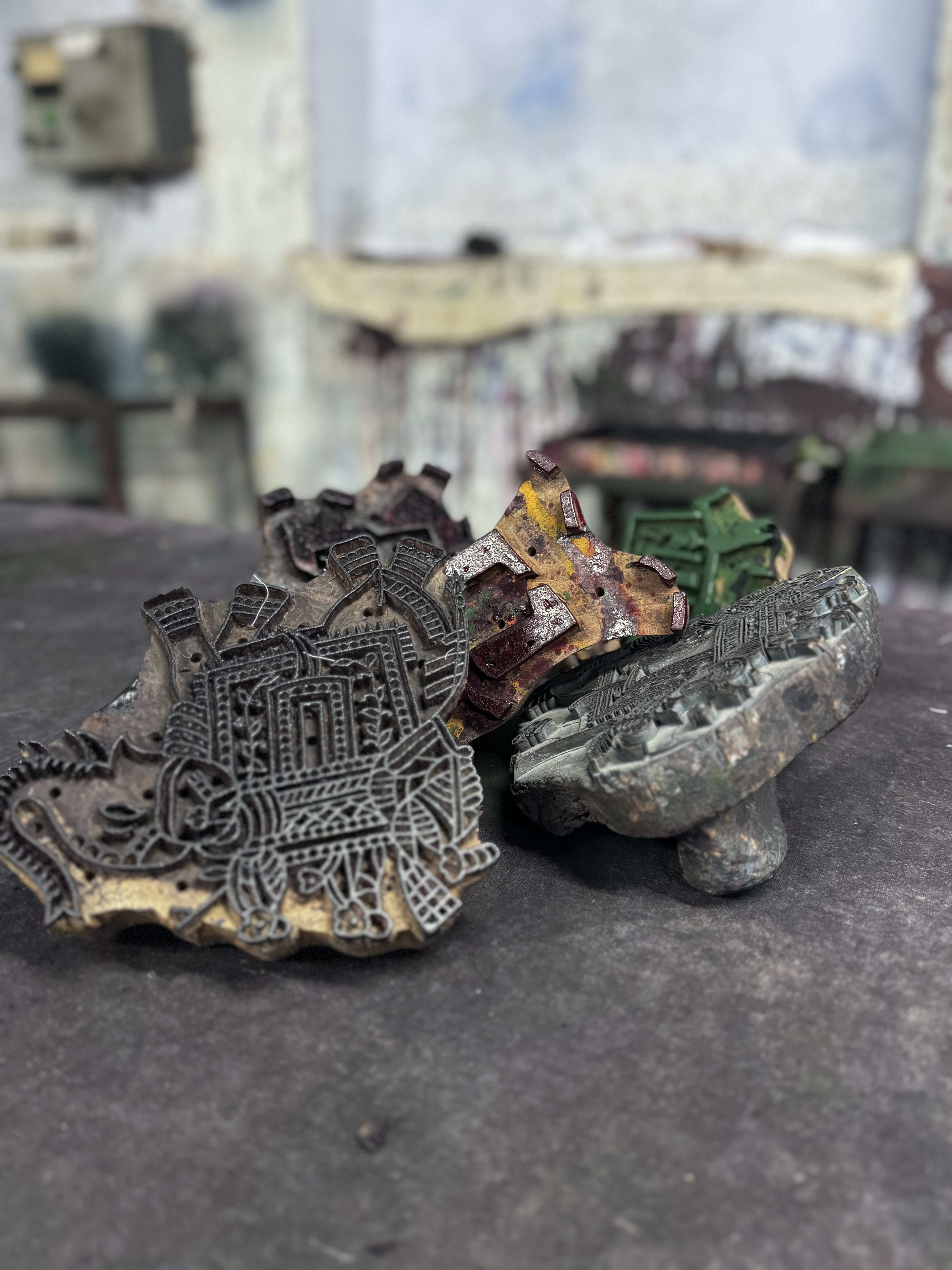 Hand-carved wooden printing blocks used for block printing