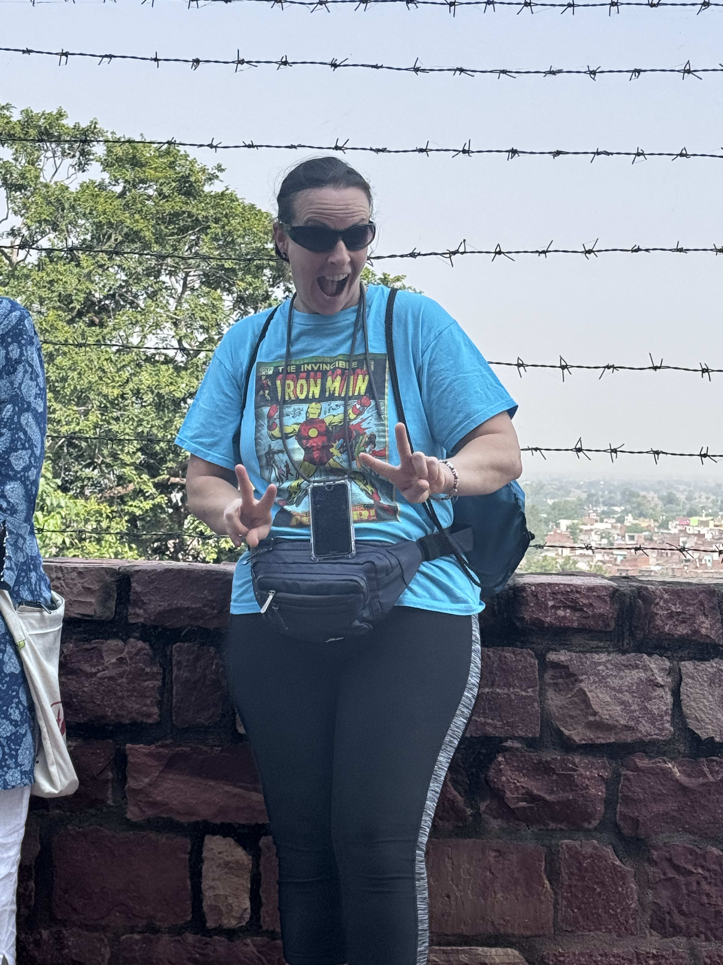 A traveller at a hilltop viewpoint