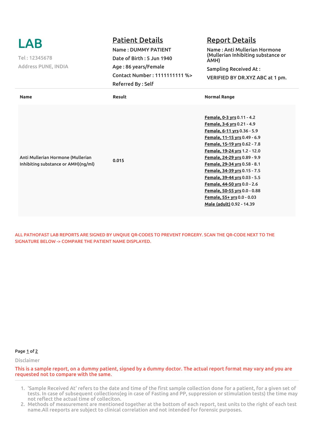 Sample AMH report format