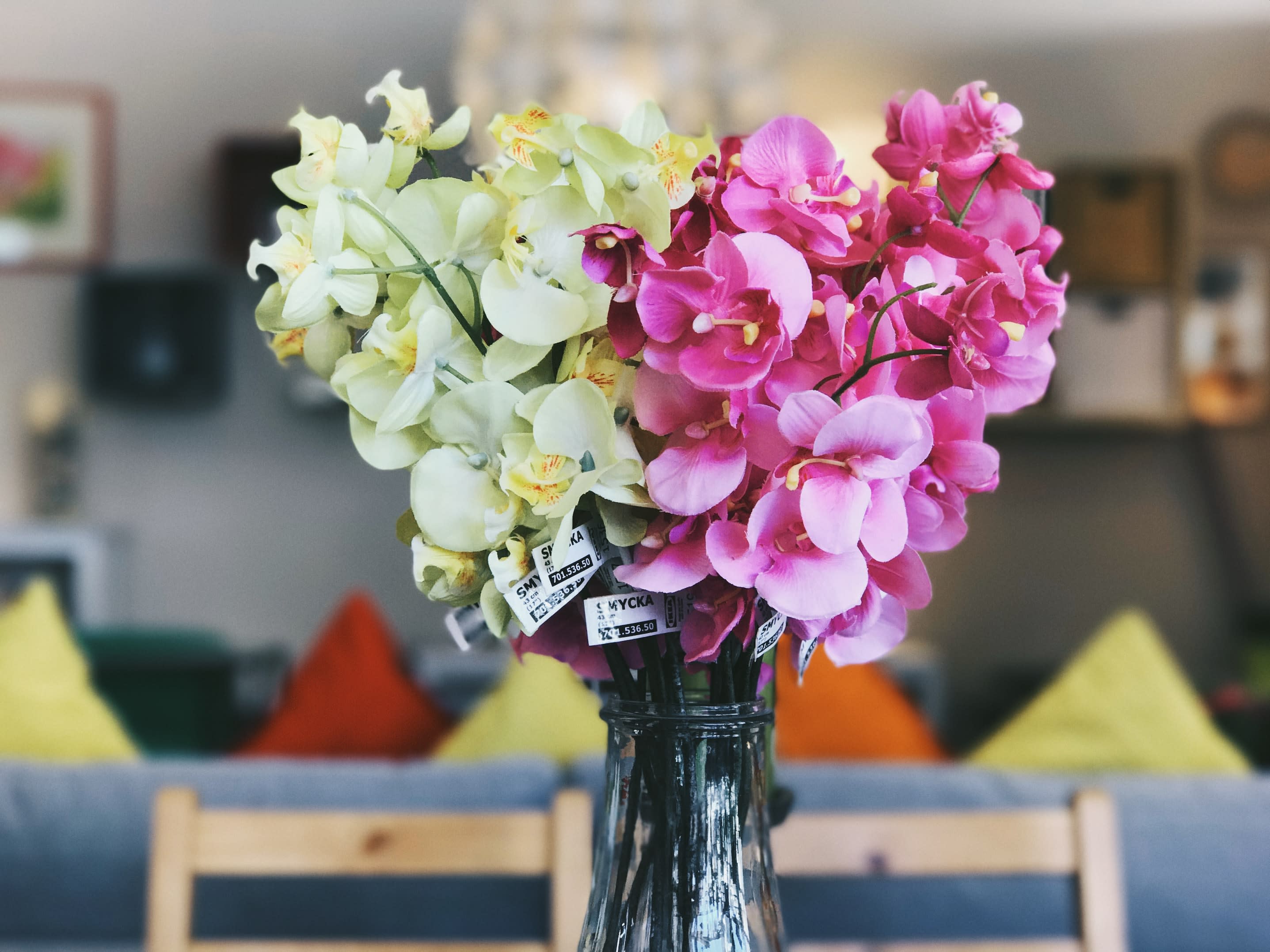 An artificial flower in a vase