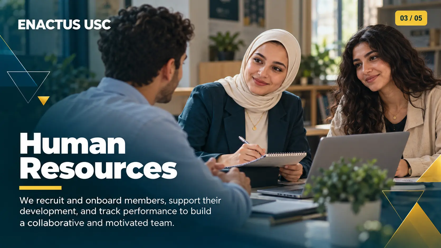 Students interviewing prospective team members