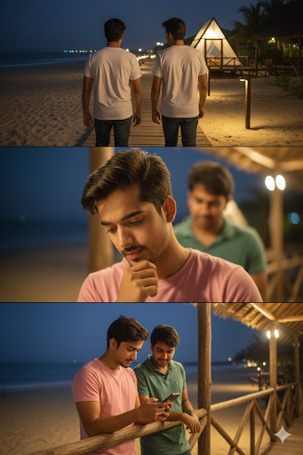 Night Beach Triptych - After: AI generated result using Gemini prompt