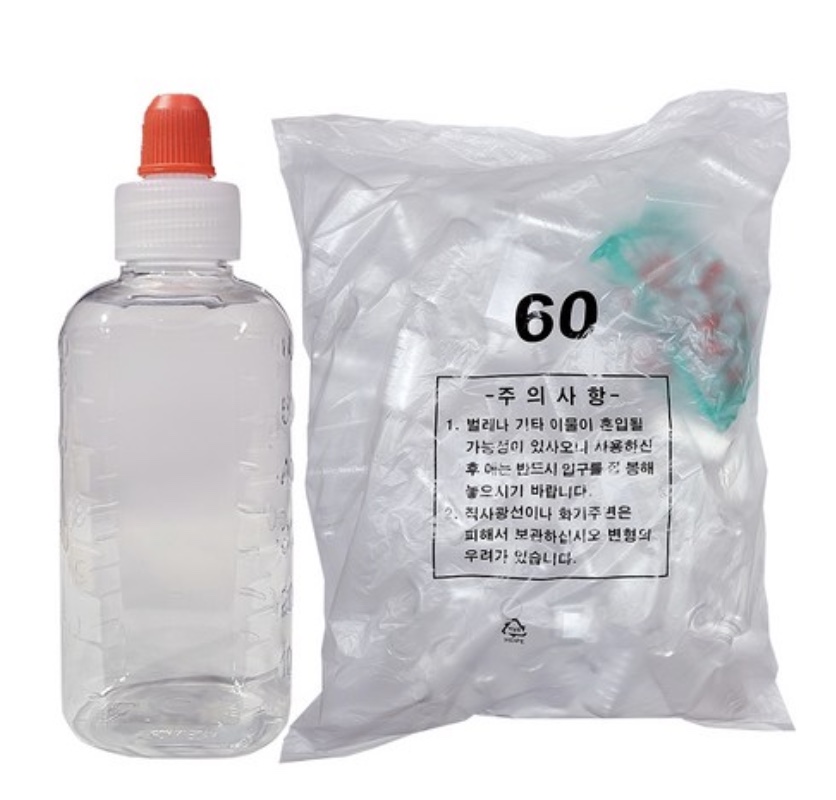 신영 국내생산 PET 투명 60cc 짧은마개 투약병 100개