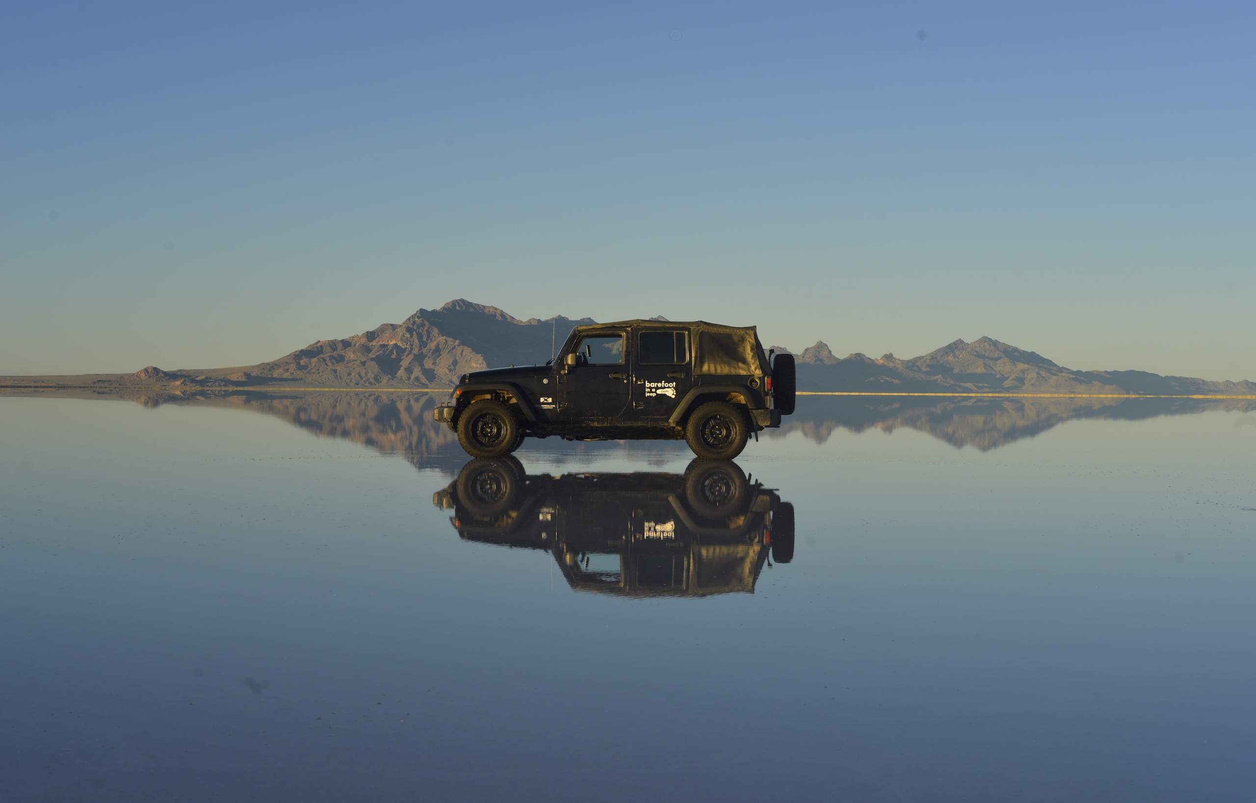 Jeep Wrangler in Nevada, USA, salt flat