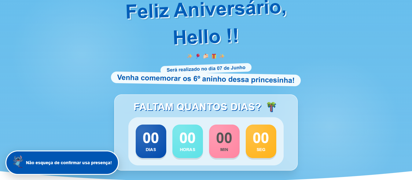 Interface do projeto Convite Aniversario Infantil