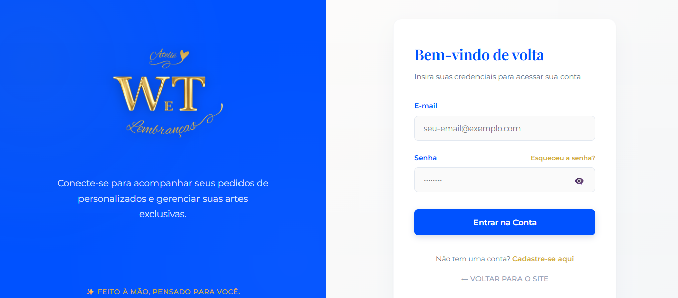 Interface do projeto WeT Lembranças