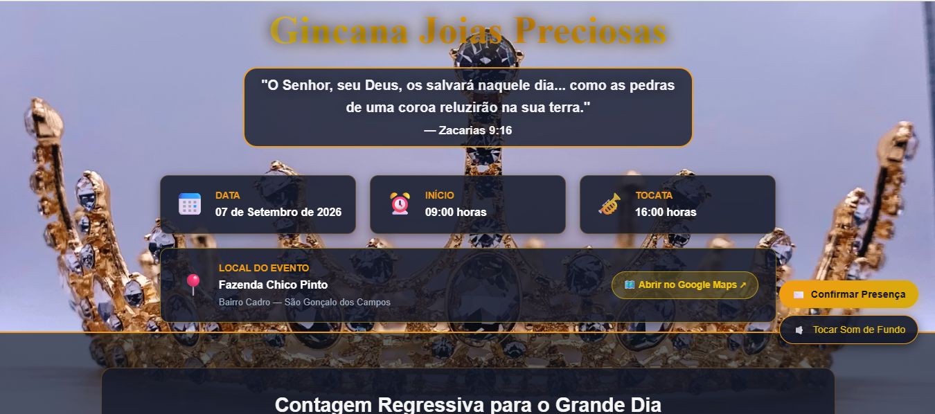 Interface do projeto Gincana Tocata — 7 de Setembro