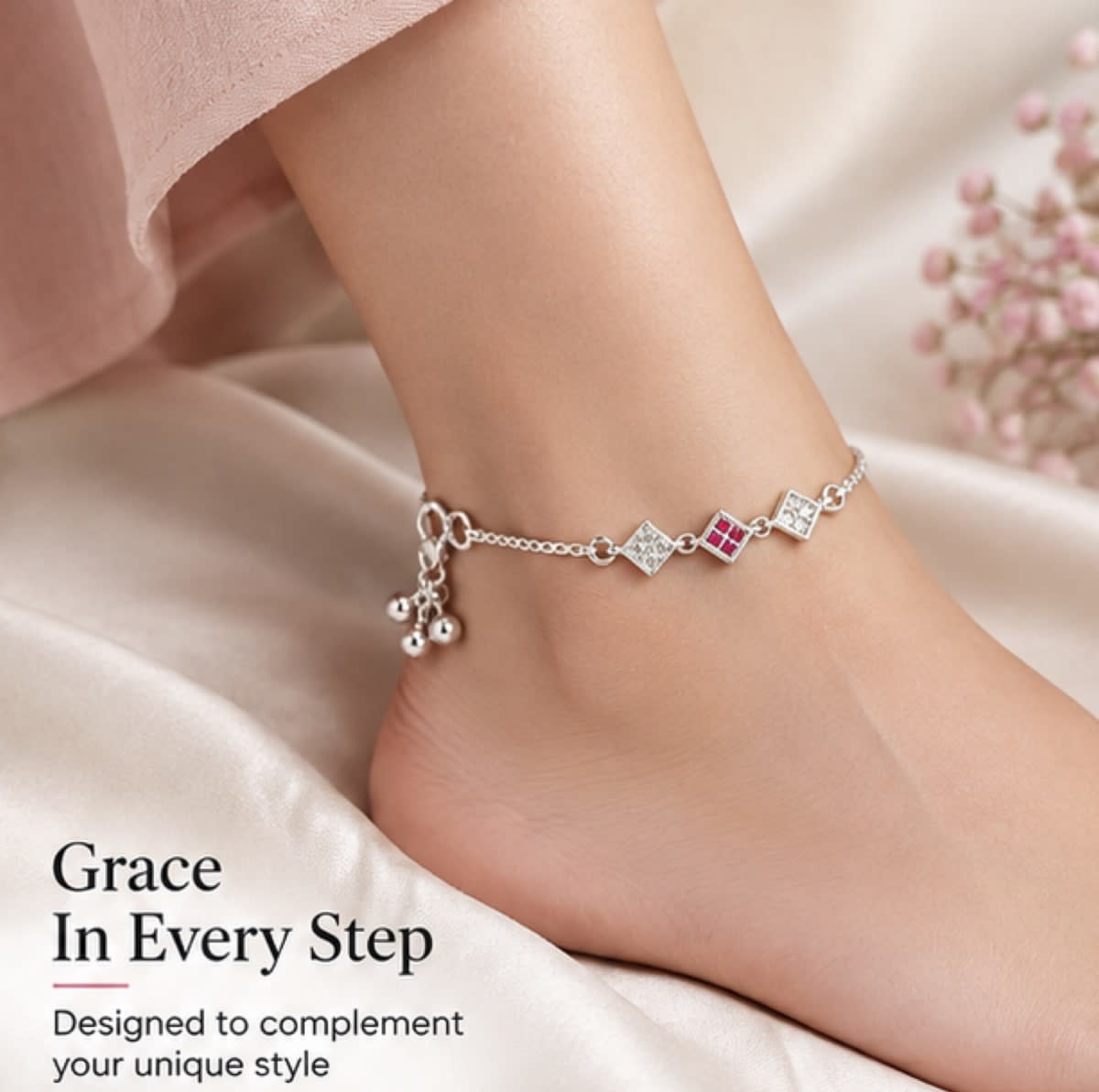 Silver Red Stone Designer Payal | Elegant Long Chain Anklet for Women | Stylish Traditional & Festive Wear