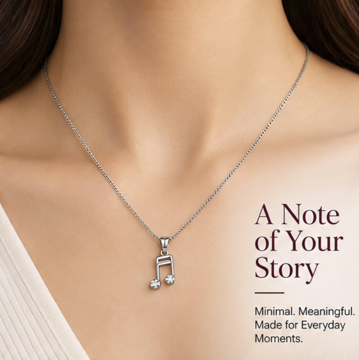 Musical Note 925 Sterling Silver Pendant Necklace
