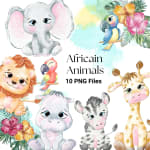 African Wildlife PNG Bundle Safari Animals Watercolor Jungle Clipart (Digital Download) - Image 1