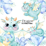 Baby Dragon Clipart Bundle Watercolor Fantastic Creatures PNG (Digital Download) - Image 1