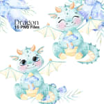 Baby Dragon Clipart Bundle Watercolor Fantastic Creatures PNG (Digital Download) - Image 2