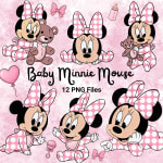Baby Minnie Mouse PNG Watercolor Clipart Bundle Disney Pink and White (Digital Download) - Image 1