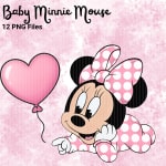 Baby Minnie Mouse PNG Watercolor Clipart Bundle Disney Pink and White (Digital Download) - Image 2