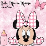 Baby Minnie Mouse PNG Watercolor Clipart Bundle Disney Pink and White (Digital Download) - Image 4