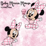 Baby Minnie Mouse PNG Watercolor Clipart Bundle Disney Pink and White (Digital Download) - Image 5
