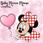 Baby Minnie Mouse Watercolor Clipart Bundle Red and White Disney PNG (Digital Download) - Image 2