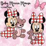 Baby Minnie Mouse Watercolor Clipart Bundle Red and White Disney PNG (Digital Download) - Image 3