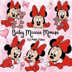 Baby Minnie Mouse Watercolor Clipart Disney Red Handmade PNG Bundle (Digital Download) - Image 1
