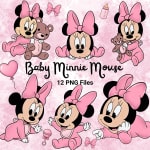 Baby Minnie Mouse Watercolor PNG Bundle Pink Disney Clipart (Digital Download) - Image 1