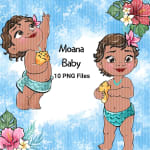 Baby Moana Watercolor Clipart Bundle Disney Tropical PNG (Digital Download) - Image 4