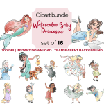 Baby Princesses Cliparts Teen Disney Child Cute PNG Bundle (Clipart Bundle) - Image 1