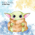 Baby Yoda Mandalorian Clipart Watercolor Disney PNG Bundle Star Wars (Digital Download) - Image 3