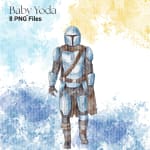 Baby Yoda Mandalorian Clipart Watercolor Disney PNG Bundle Star Wars (Digital Download) - Image 5