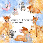 Bambi and Friends Clipart Bundle Watercolor Disney Forest Animals PNG (Digital Download) - Image 1