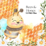 Bees and Honey Watercolor Clipart Bundle Flower Flying Yellow Insect PNG (Digital Download) - Image 5