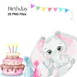 Birthday Elephant Clipart Bundle Watercolor Animal Celebration PNG (Digital Download) - Image 3