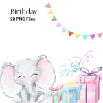 Birthday Elephant Clipart Bundle Watercolor Animal Celebration PNG (Digital Download) - Image 4